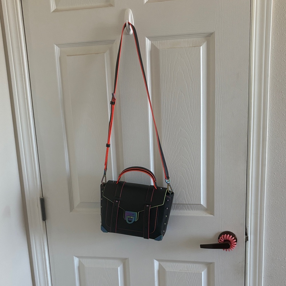 Michael Kors Black Crossbody Satchel with Neon Orange and Neon Green Trim